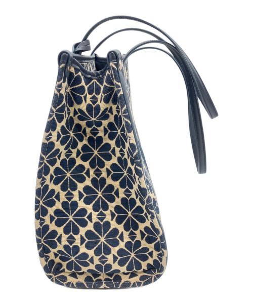 Kate Spade（ケイトスペード）Kate Spade (ケイトスペード) スペードフラワー ジャガード　ジャガードトートバッグ ネイビー×ホワイトの古着・服飾アイテム