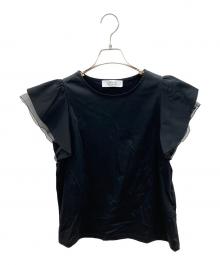 Loulou Willoughby（ルルウィルビー）の古着「シルク混袖フリルカットソー」｜ブラック