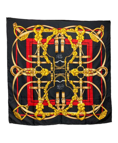 HERMES（エルメス）HERMES (エルメス) カレ90 grand manege シルクスカーフ ブラック×ゴールド サイズ:90×90の古着・服飾アイテム