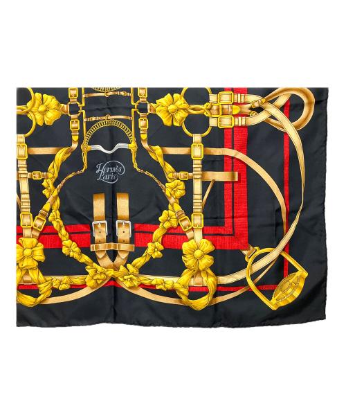 HERMES（エルメス）HERMES (エルメス) カレ90 grand manege シルクスカーフ ブラック×ゴールド サイズ:90×90の古着・服飾アイテム
