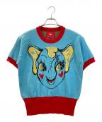 ZARAザラ）の古着「半袖ニット」｜スカイブルー×レッド