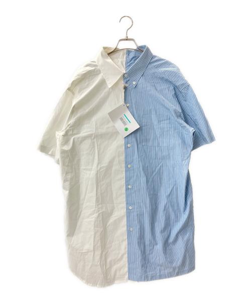 MM6 Maison Margiela（エムエムシックスメゾンマルジェラ）MM6 Maison Margiela (エムエムシックスメゾンマルジェラ) ストライプ切替 アシンメトリー半袖シャツ ホワイト×ブルー サイズ:36号の古着・服飾アイテム