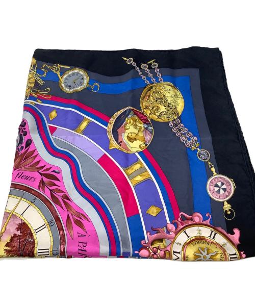 HERMES（エルメス）HERMES (エルメス) スカーフ パープル×ブラック parmi les fleurs パープル×ブラックの古着・服飾アイテム