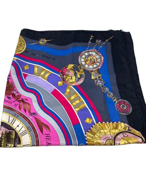 HERMES（エルメス）HERMES (エルメス) スカーフ パープル×ブラック parmi les fleurs パープル×ブラックの古着・服飾アイテム