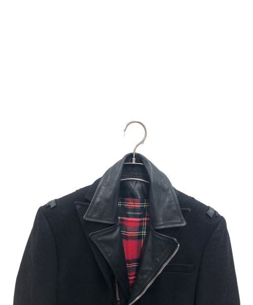 DSQUARED2（ディースクエアード）DSQUARED2 (ディースクエアード) レザー切替しウールロングコート ブラック サイズ:48の古着・服飾アイテム