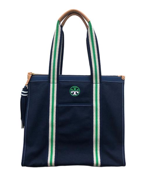 TORY BURCH（トリーバーチ）TORY BURCH (トリーバーチ) キャンバストートバッグ ネイビーの古着・服飾アイテム