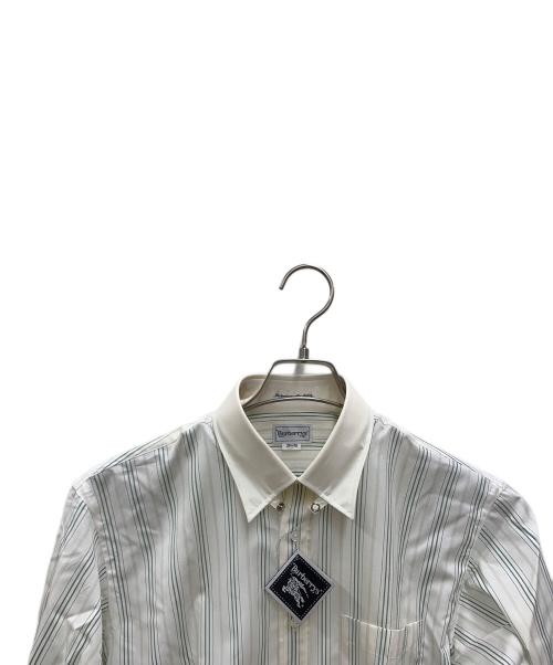 Burberry's（バーバリーズ）Burberry's (バーバリーズ) ストライプシャツ ホワイト×グリーン サイズ:39-78 未使用品の古着・服飾アイテム