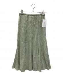 Mila Owen（ミラオーウェン）の古着「裾フレアマキシ丈ドットナロースカート」｜グリーン