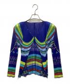 PLEATS PLEASE ISSEY MIYAKEプリーツプリーズ イッセイミヤケ）の古着「プリーツカーディガン」｜ネイビー×マルチカラー