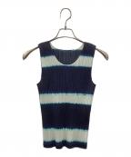 PLEATS PLEASE ISSEY MIYAKEプリーツプリーズ イッセイミヤケ）の古着「ノースリーブプリーツカットソー」｜ネイビー×ホワイト