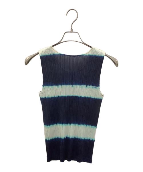 PLEATS PLEASE ISSEY MIYAKE（プリーツプリーズ イッセイミヤケ）PLEATS PLEASE ISSEY MIYAKE (プリーツプリーズ イッセイミヤケ) ノースリーブプリーツカットソー ネイビー×ホワイト サイズ:3の古着・服飾アイテム