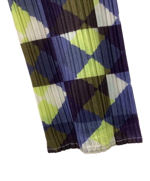 PLEATS PLEASE ISSEY MIYAKE（プリーツプリーズ イッセイミヤケ）PLEATS PLEASE ISSEY MIYAKE (プリーツプリーズ イッセイミヤケ) プリーツカットソー パープル×グリーン サイズ:3の古着・服飾アイテム