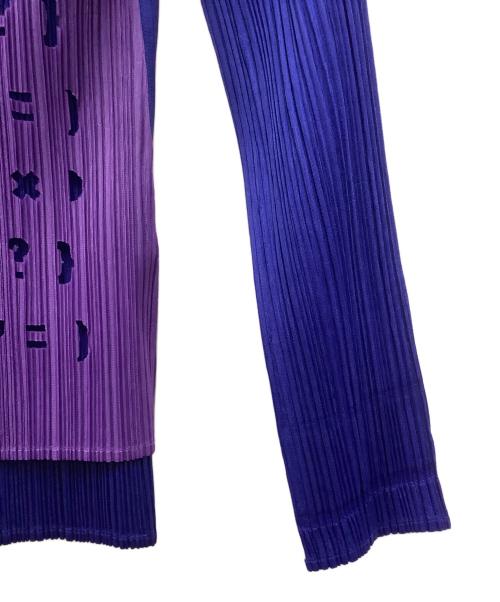 PLEATS PLEASE ISSEY MIYAKE（プリーツプリーズ イッセイミヤケ）PLEATS PLEASE ISSEY MIYAKE (プリーツプリーズ イッセイミヤケ) プリーツカットソー ネイビー×パープル サイズ:3の古着・服飾アイテム