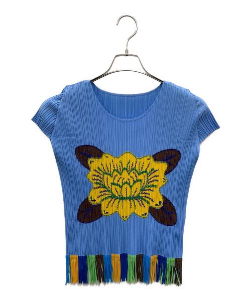 PLEATS PLEASE ISSEY MIYAKE（プリーツプリーズ イッセイミヤケ）PLEATS PLEASE ISSEY MIYAKE (プリーツプリーズ イッセイミヤケ) ■プリーツカットソー ブルー×イエロー サイズ:3の古着・服飾アイテム