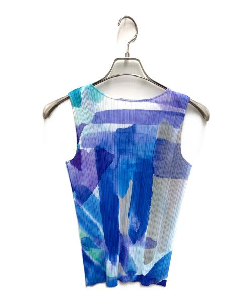 PLEATS PLEASE ISSEY MIYAKE（プリーツプリーズ イッセイミヤケ）PLEATS PLEASE ISSEY MIYAKE (プリーツプリーズ イッセイミヤケ) ノースリーブプリーツカットソー ブルー×グリーン サイズ:3の古着・服飾アイテム