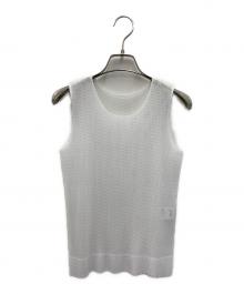 PLEATS PLEASE ISSEY MIYAKE（プリーツプリーズ イッセイミヤケ）の古着「ノースリーブメッシュカットソー」｜ホワイト