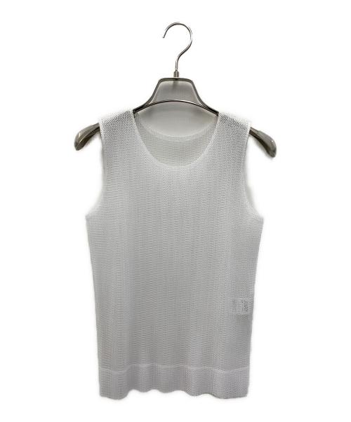 PLEATS PLEASE ISSEY MIYAKE（プリーツプリーズ イッセイミヤケ）PLEATS PLEASE ISSEY MIYAKE (プリーツプリーズ イッセイミヤケ) ノースリーブメッシュカットソー ホワイト サイズ:3の古着・服飾アイテム