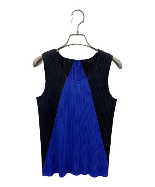 PLEATS PLEASE ISSEY MIYAKE（プリーツプリーズ イッセイミヤケ）PLEATS PLEASE ISSEY MIYAKE (プリーツプリーズ イッセイミヤケ) ■ノースリーブプリーツカットソー ネイビー×ブラック サイズ:3の古着・服飾アイテム