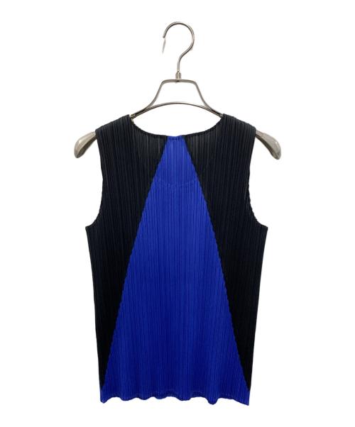 PLEATS PLEASE ISSEY MIYAKE（プリーツプリーズ イッセイミヤケ）PLEATS PLEASE ISSEY MIYAKE (プリーツプリーズ イッセイミヤケ) ■ノースリーブプリーツカットソー ネイビー×ブラック サイズ:3の古着・服飾アイテム
