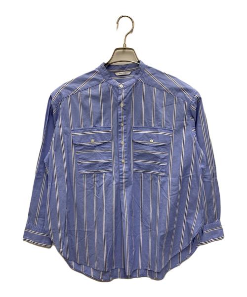 manon（マノン）MANON (マノン) ストライプアミカルシャツ スカイブルーの古着・服飾アイテム