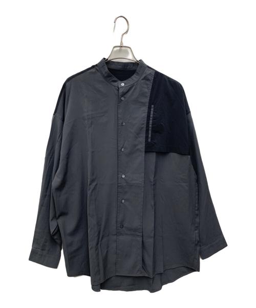 antiqua（アンティカ）antiqua (アンティカ) 異素材切替バンドカラーシャツ グレー サイズ:FREEの古着・服飾アイテム