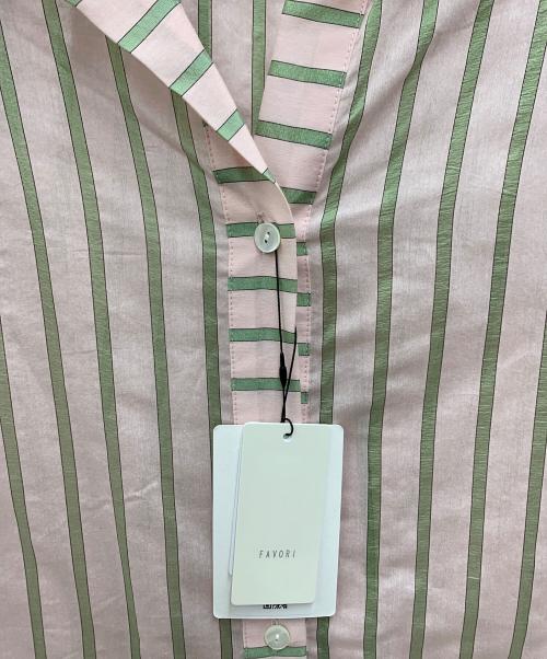 Lallia Mu（ラリア ムー）Lallia Mu (ラリア ムー) シアーシャツ ピンク×グリーン サイズ:38 未使用品の古着・服飾アイテム