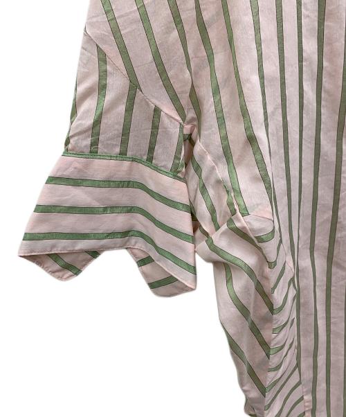 Lallia Mu（ラリア ムー）Lallia Mu (ラリア ムー) シアーシャツ ピンク×グリーン サイズ:38 未使用品の古着・服飾アイテム