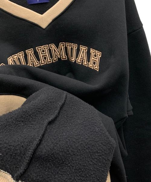 muahmuah（ムーアムーア）muahmuah (ムーアムーア) ラインコンビVネックスウェットシャツ ブラック×ベージュ サイズ:FREEの古着・服飾アイテム