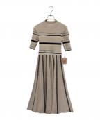 eimy istoireエイミーイストワール）の古着「半袖ワンピース」｜ベージュ×ネイビー