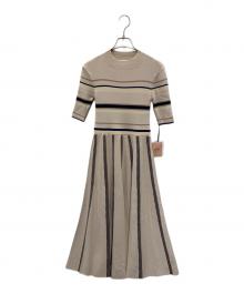 eimy istoire（エイミーイストワール）の古着「半袖ワンピース」｜ベージュ×ネイビー