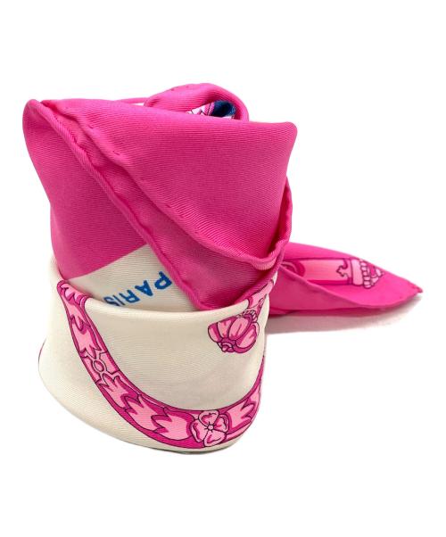 CELINE（セリーヌ）CELINE (セリーヌ) シルクスカーフ ホワイト×ピンクの古着・服飾アイテム