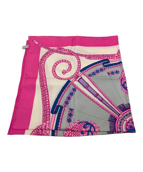 CELINE（セリーヌ）CELINE (セリーヌ) シルクスカーフ ホワイト×ピンクの古着・服飾アイテム