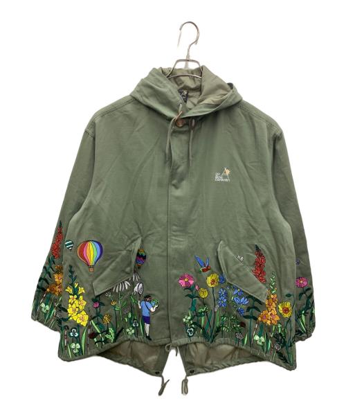 go slow caravan（ゴースローキャラバン）go slow caravan (ゴースローキャラバン) スラブサテンパネル刺繍モッズコート オリーブ サイズ:L 未使用品の古着・服飾アイテム