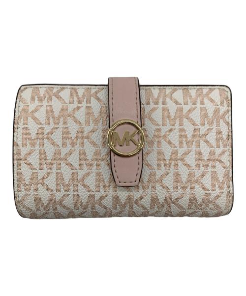 MICHAEL KORS（マイケル・コース）MICHAEL KORS (マイケル・コース) 2つ折り財布 ピンク×ホワイトの古着・服飾アイテム