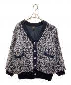 Snidelスナイデル）の古着「ビジューボタンジャガードカーディガン」｜ブラック×ベージュ