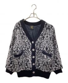 Snidel（スナイデル）の古着「ビジューボタンジャガードカーディガン」｜ブラック×ベージュ