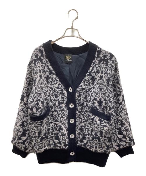 Snidel（スナイデル）Snidel (スナイデル) ビジューボタンジャガードカーディガン ブラック×ベージュ サイズ:FREEの古着・服飾アイテム