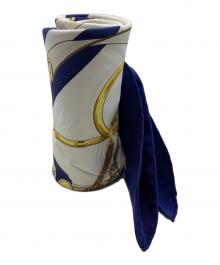 HERMES（エルメス）の古着「シルクスカーフ　黄金の拍車」｜ブルー×ホワイト