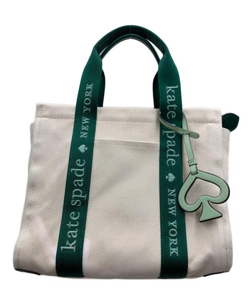 Kate Spade（ケイトスペード）Kate Spade (ケイトスペード) プレティキャンバススモールトートバッグ アイボリー×グリーンの古着・服飾アイテム