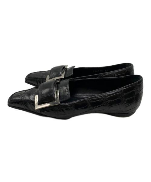sergio rossi（セルジオロッシ）sergio rossi (セルジオロッシ) クロコ型押しレザーローファー ブラック サイズ:34 未使用品の古着・服飾アイテム