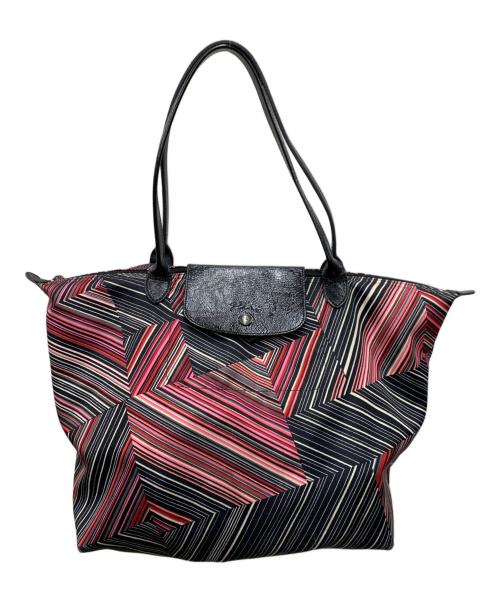 LONGCHAMP（ロンシャン）LONGCHAMP (ロンシャン) ハンドバッグ ブラック×レッドの古着・服飾アイテム