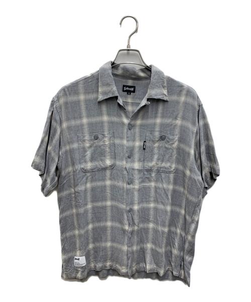 Schott（ショット）Schott (ショット) 半袖シャツ ライトグレー×ホワイト サイズ:Mの古着・服飾アイテム