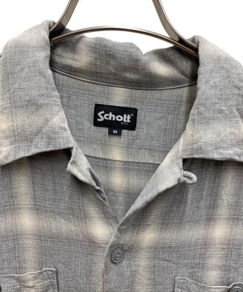 Schott（ショット）Schott (ショット) 半袖シャツ ライトグレー×ホワイト サイズ:Mの古着・服飾アイテム