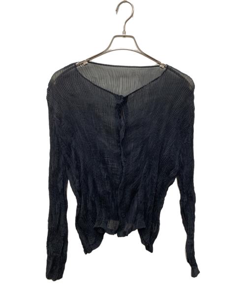 ISSEY MIYAKE（イッセイミヤケ）ISSEY MIYAKE (イッセイミヤケ) シフォンツイストラウンドネックカーディガン ブラック サイズ:2の古着・服飾アイテム
