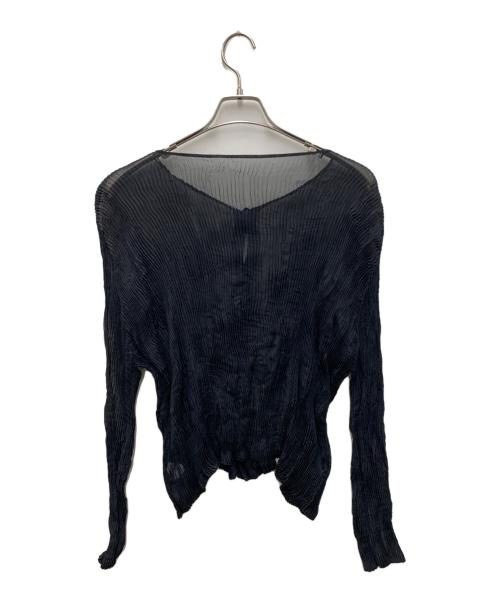 ISSEY MIYAKE（イッセイミヤケ）ISSEY MIYAKE (イッセイミヤケ) シフォンツイストラウンドネックカーディガン ブラック サイズ:2の古着・服飾アイテム