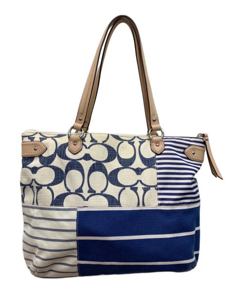 COACH（コーチ）COACH (コーチ) トートバッグ ホワイト×ネイビーの古着・服飾アイテム