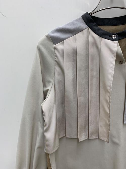 UNITED TOKYO（ユナイテッドトーキョー）UNITED TOKYO (ユナイテッドトーキョー) スライドフロントプリーツブラウス ベージュ×ブラウン サイズ:Sの古着・服飾アイテム