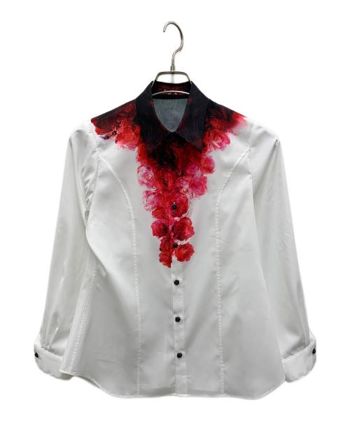 hazama（ハザマ）hazama (ハザマ) 長袖シャツ ホワイト×レッド サイズ:XSの古着・服飾アイテム