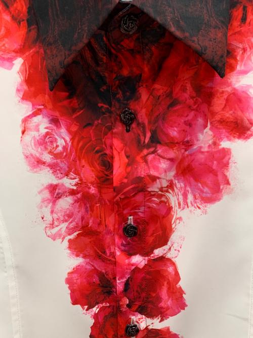 hazama（ハザマ）hazama (ハザマ) 長袖シャツ ホワイト×レッド サイズ:XSの古着・服飾アイテム