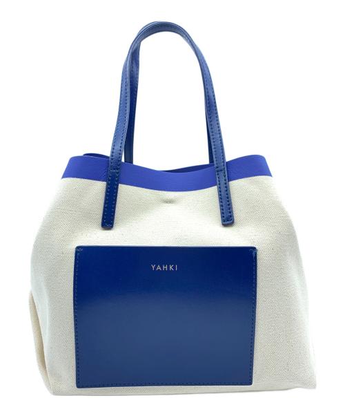 YAHKI（ヤーキ）YAHKI (ヤーキ) トートバッグ アイボリー×ブルーの古着・服飾アイテム